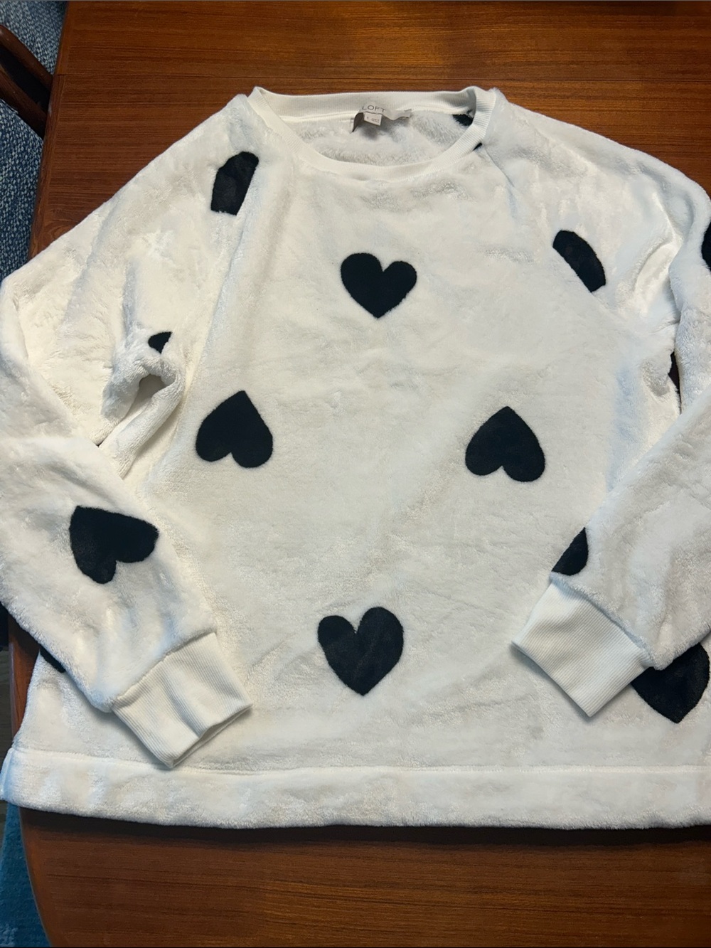 LOFT White Sweater with Black Heart Motif